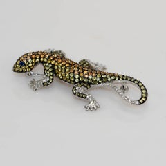 18K White Gold Sapphire & Diamond Lizard Brooch, 2.00tcw, 10.8g
