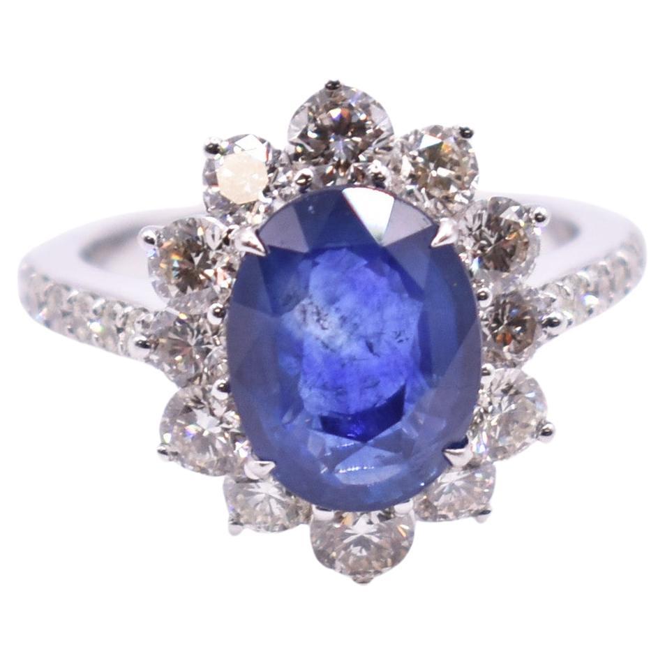 18K White Gold Sapphire & Diamond Ring For Sale