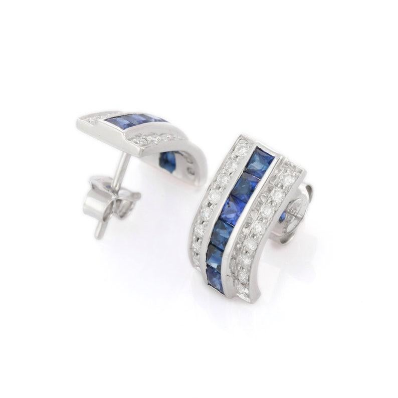 Mixed Cut 18K White Gold Sapphire Diamond Studs For Sale