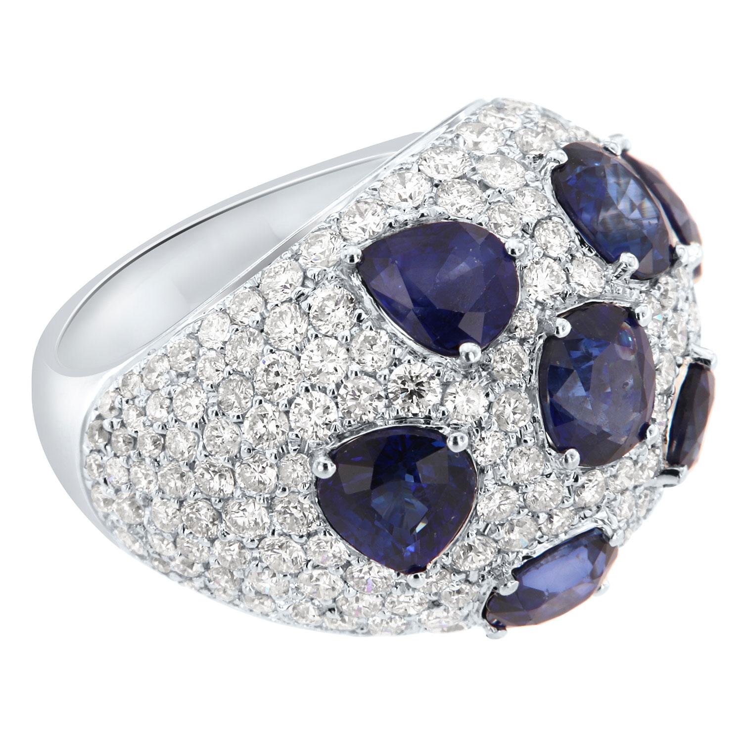 Oval Cut 18K White Gold Sapphire & Diamonds Ring '11.42 Carat Total Weight' For Sale