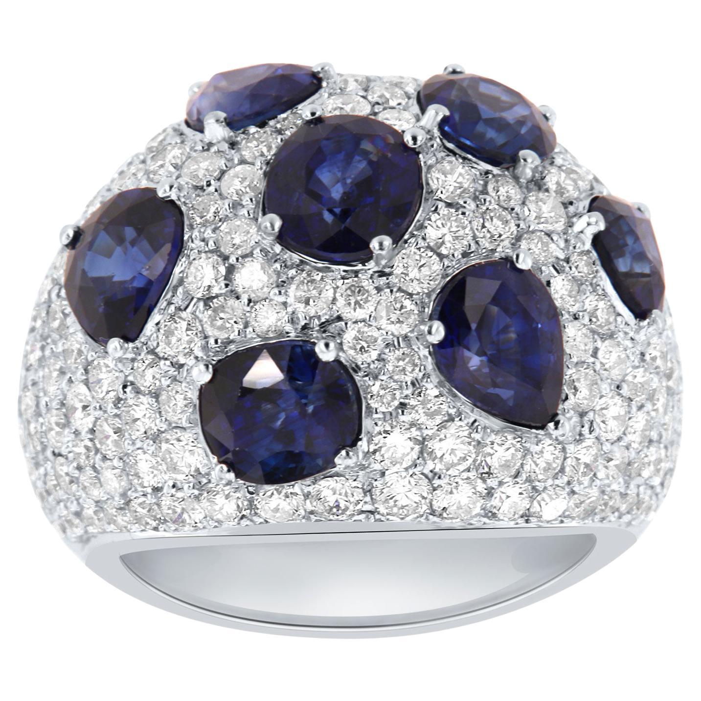 18K White Gold Sapphire & Diamonds Ring '11.42 Carat Total Weight' For Sale
