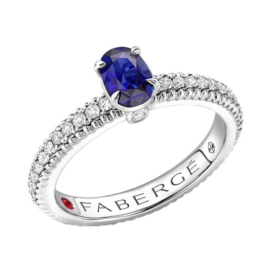 For Sale:  Fabergé 18K White Gold Sapphire Fluted Ring with Diamond Shoulders