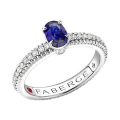 Fabergé 18K White Gold Sapphire Fluted Ring with Diamond Shoulders