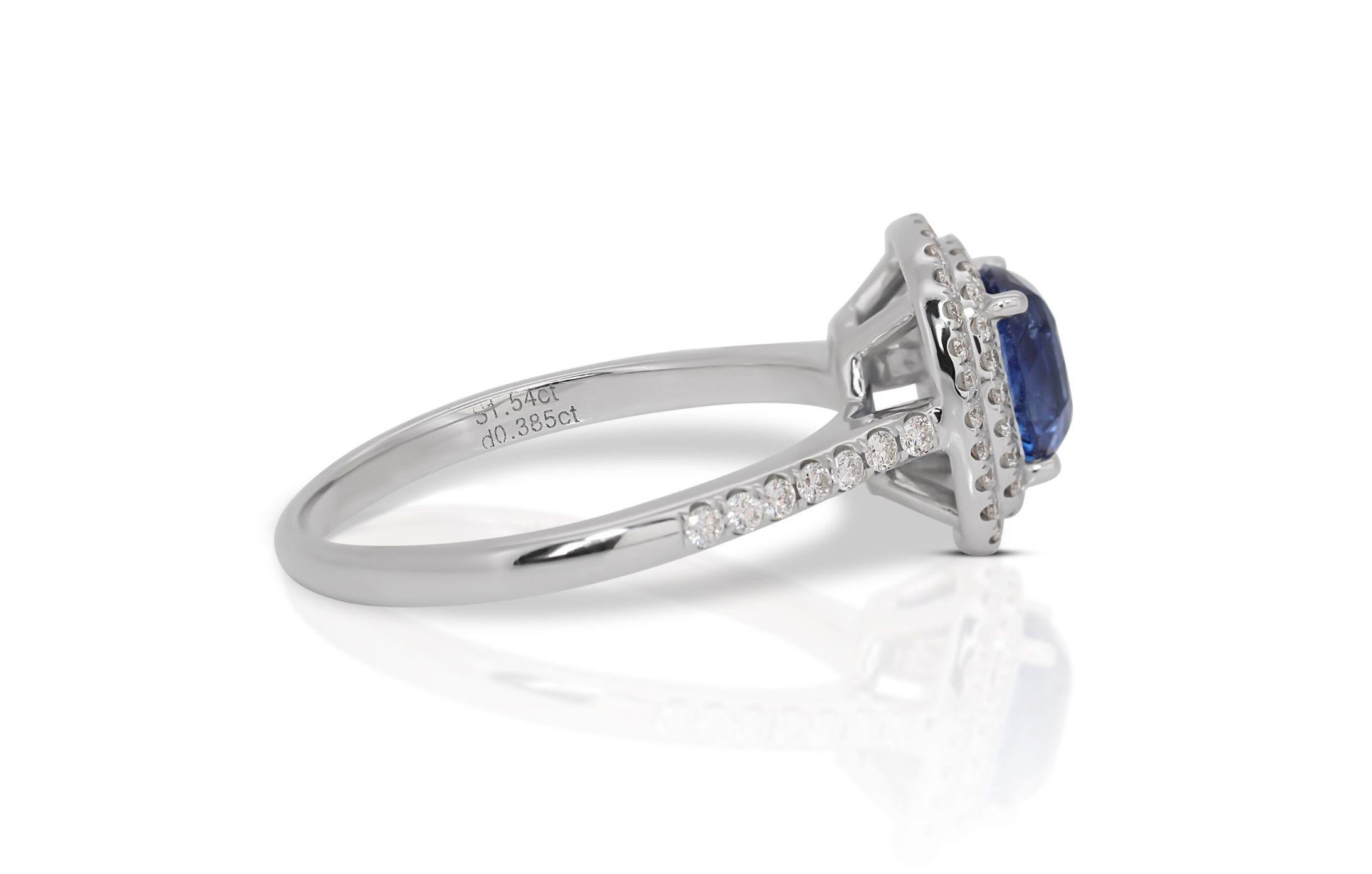 18K White Gold Sapphire Halo Diamond Ring In New Condition For Sale In רמת גן, IL