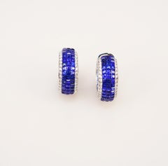 18 Carat White Gold Sapphire Hoop Earrings