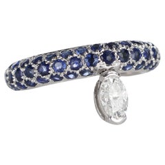 18K White Gold Sapphire Pavé Ring with Suspended Oval Diamond