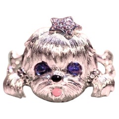 18K White Gold Sapphire & Pink Sapphire Dog Ring with Diamonds