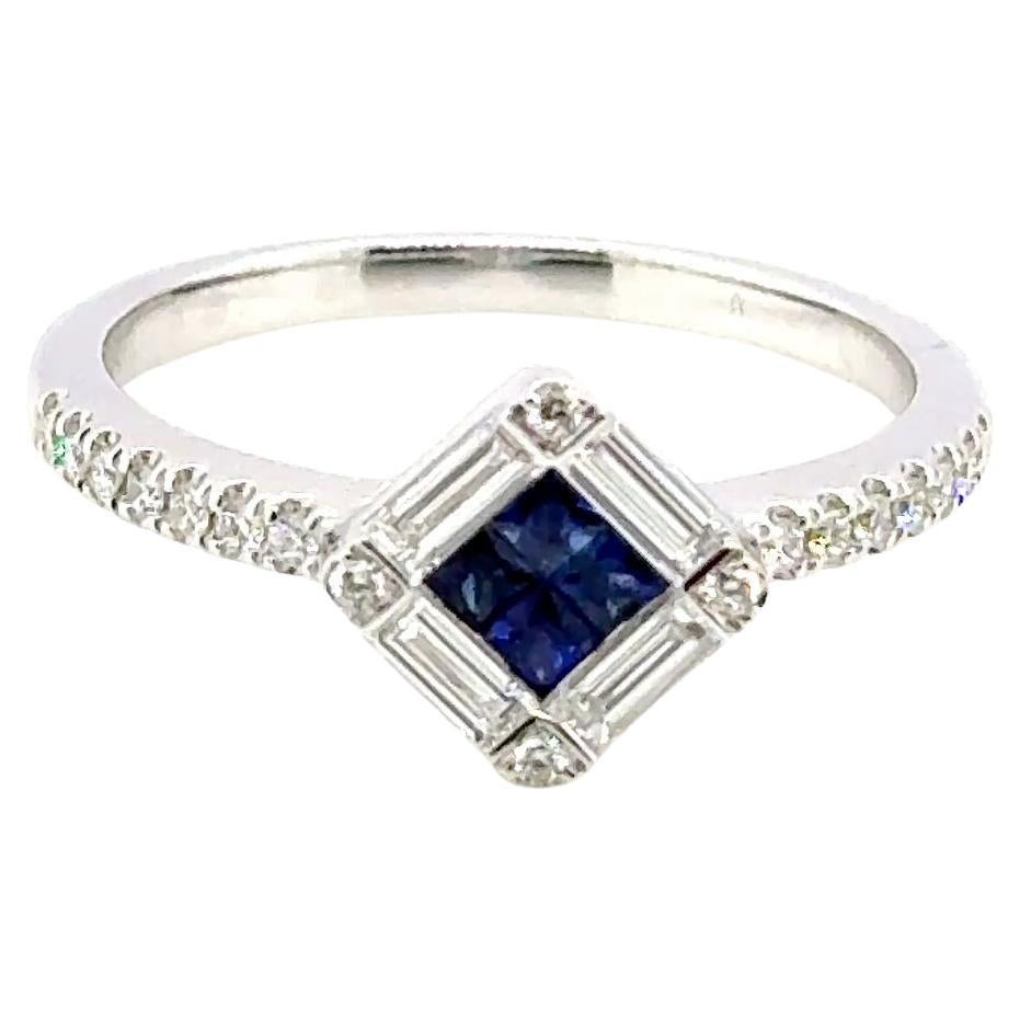 18k White Gold Sapphire Princess Cut Cts 0.22 Diamond Engagement Ring