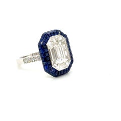 18k White Gold Sapphire Princess Cut Cts 2.42 and Diamond Engagement Ring