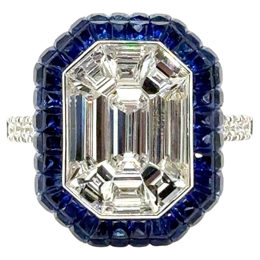 Anello di fidanzamento in oro bianco 18 carati con zaffiro taglio principessa e diamante 2,42 carati