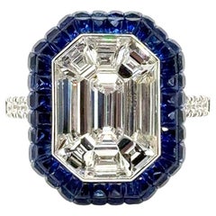 Anello di fidanzamento in oro bianco 18 carati con zaffiro taglio principessa e diamante 2,42 carati