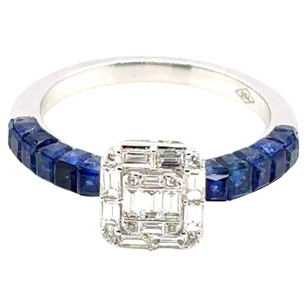 Zaffiro in oro bianco 18 carati taglio principessa 2,75 con diamante rotondo 0,04 carati