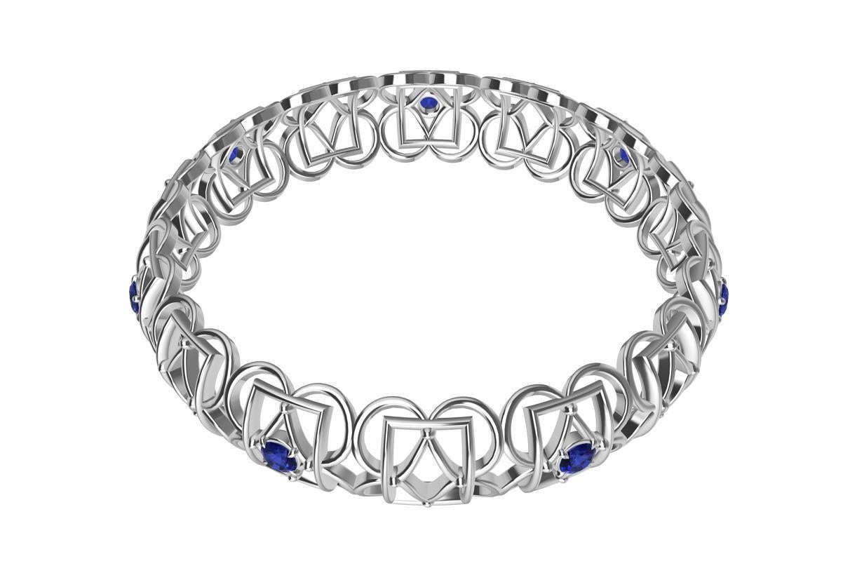 18 Karat White Gold Sapphire Rectangle Rhombus Bangle In New Condition For Sale In New York, NY