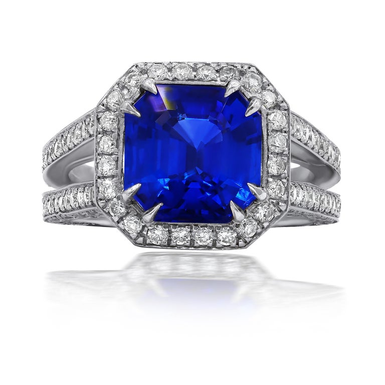 18k White Gold Sapphire Ring 1.20 Cts of Round Diamonds For Sale at 1stDibs