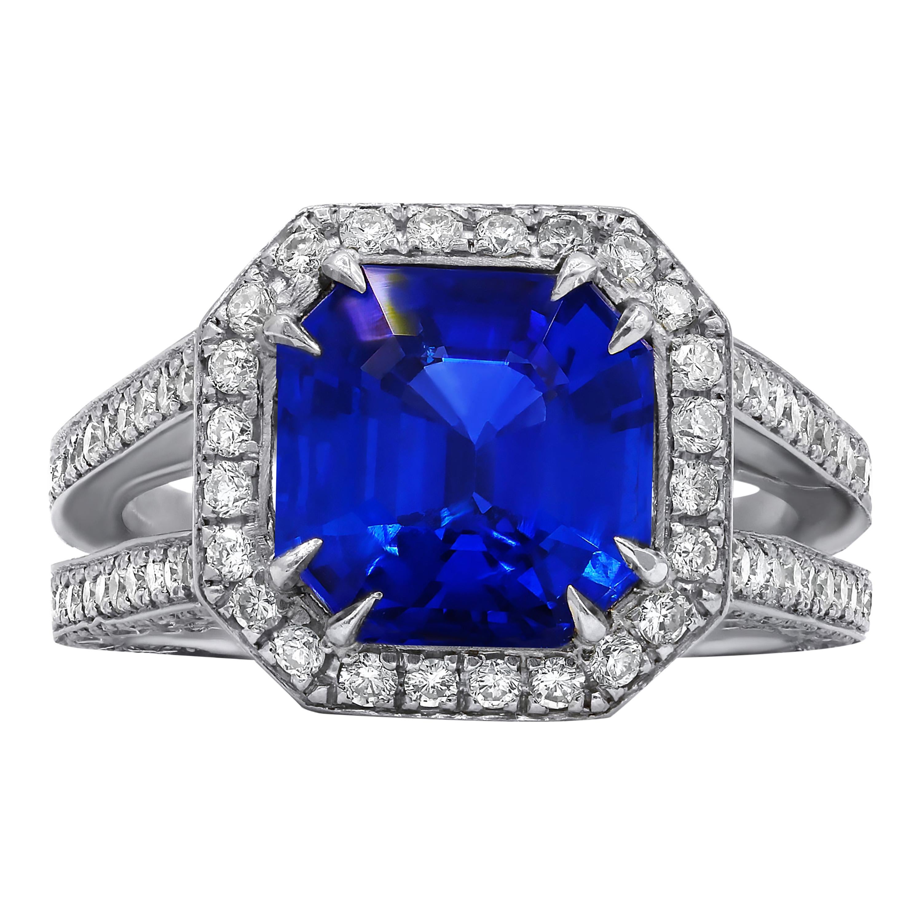 18k White Gold Sapphire Ring 1.20 Cts of Round Diamonds For Sale