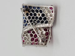 18 Karat White Gold Sapphire, Ruby and Diamond American Flag Brooch