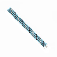 18k White Gold Turquoise, Lapis, and Diamond Bracelet