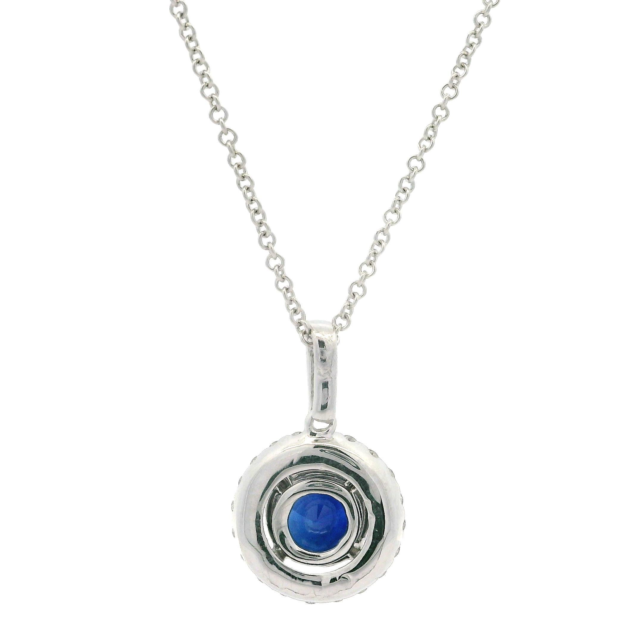 Brilliant Cut 18k White Gold Sapphire w/ Diamond Halo Solitaire Slide Pendant Necklace For Sale