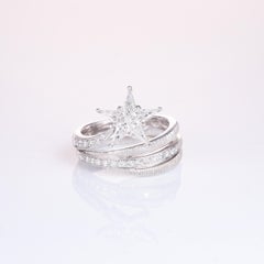 18K White Gold Satin Solitaire Ring with Shooting Star Design