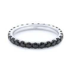18 Karat White Gold Scoop Pave Round Black Diamond Eternity Band 1.37 Carat