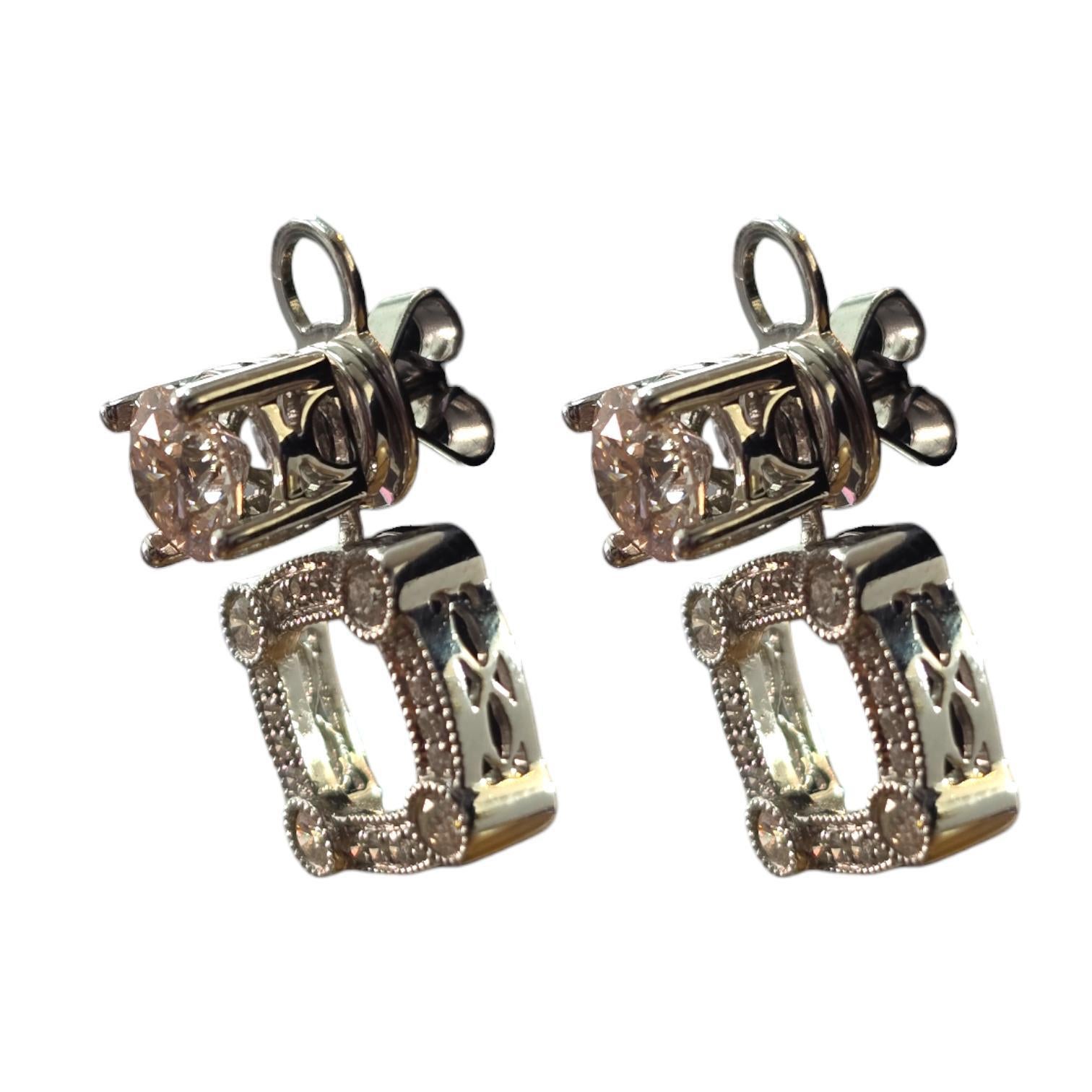 Modern 18K White Gold Semi-Mount Diamond Stud Earrings For Sale