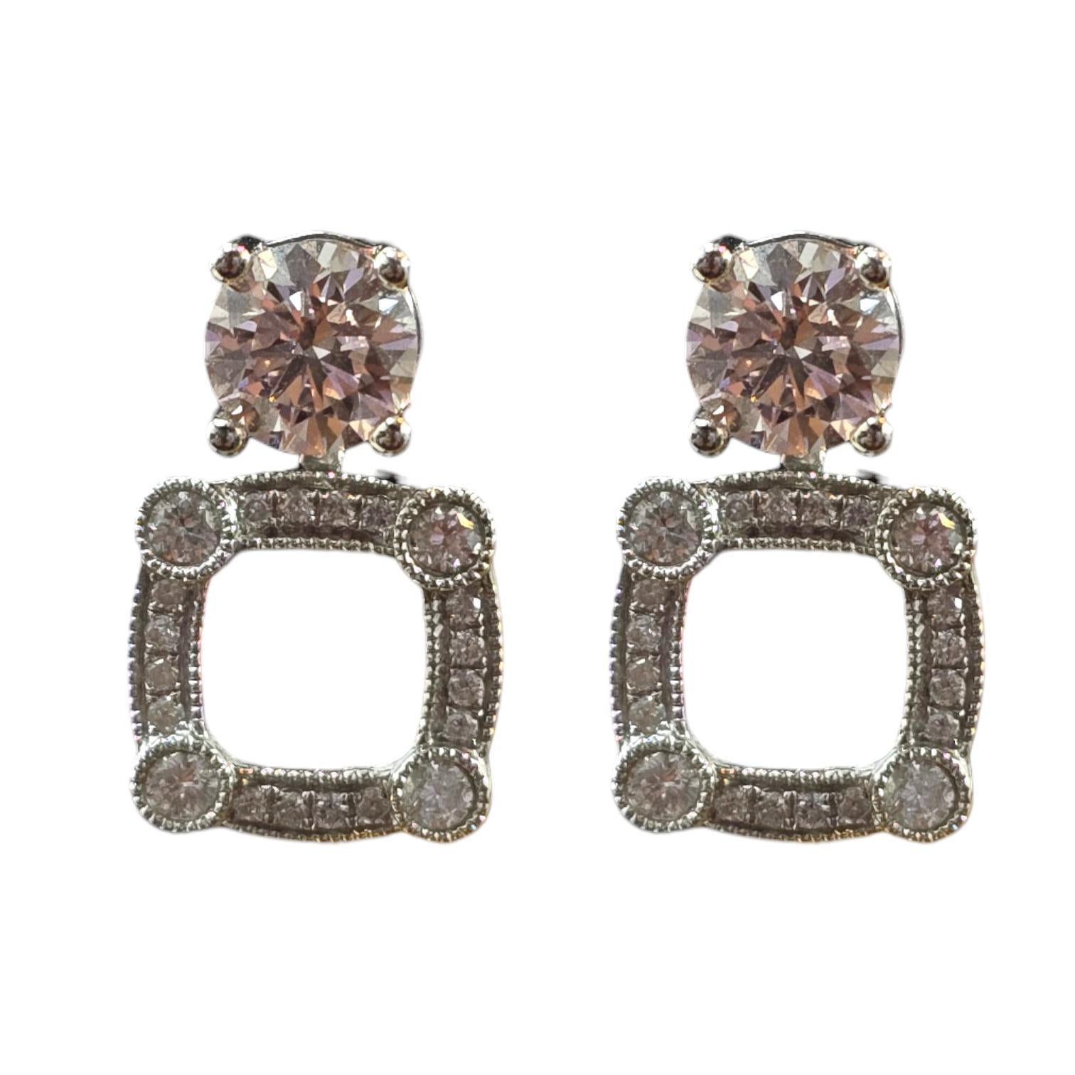 Round Cut 18K White Gold Semi-Mount Diamond Stud Earrings For Sale