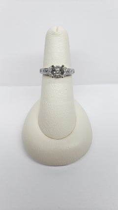 18 Karat White Gold Semi Mount with Milgrain and Etched Design for Princess Cut