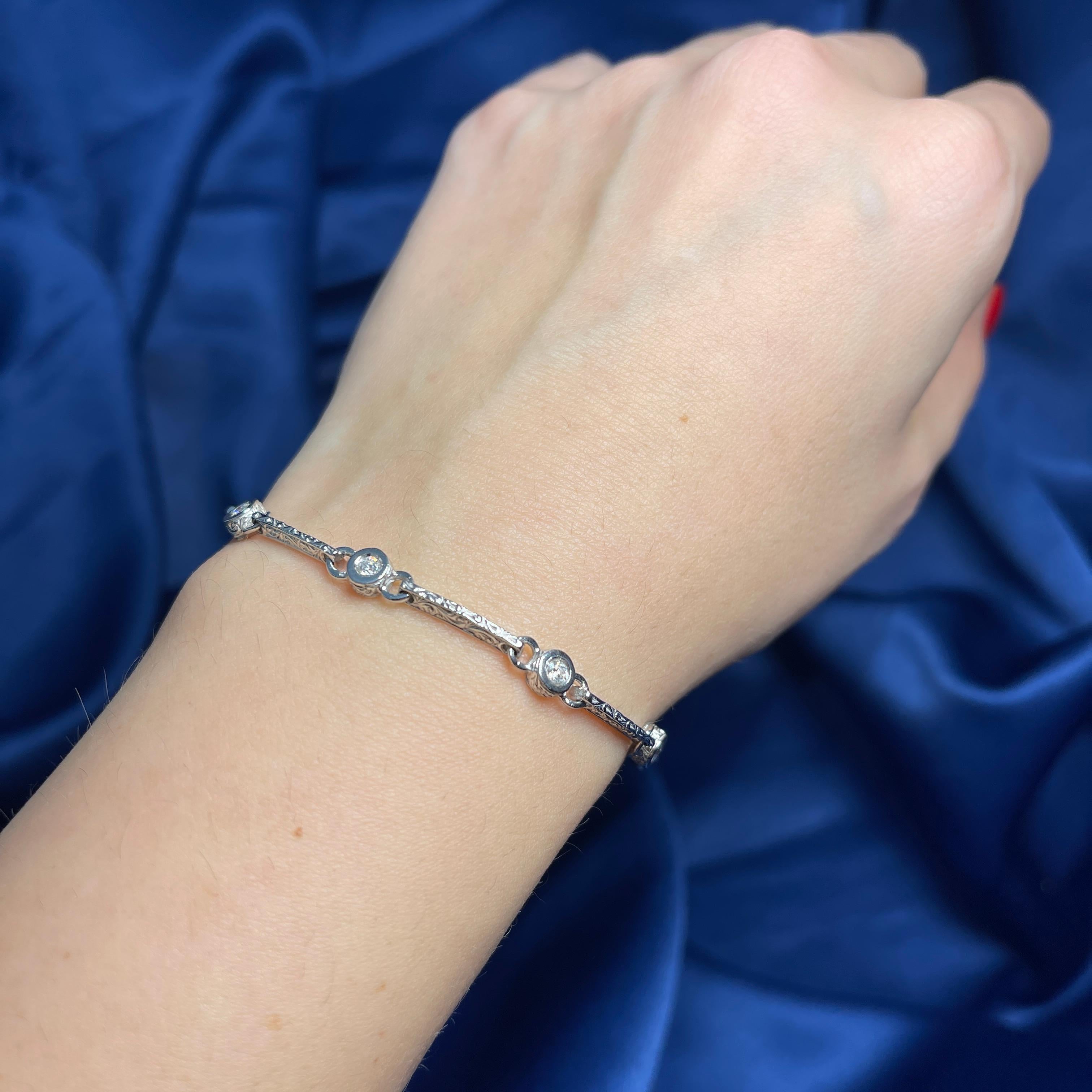 da uomo o donna Bracciale semirigido in oro bianco 18K con barrette di diamanti in vendita
