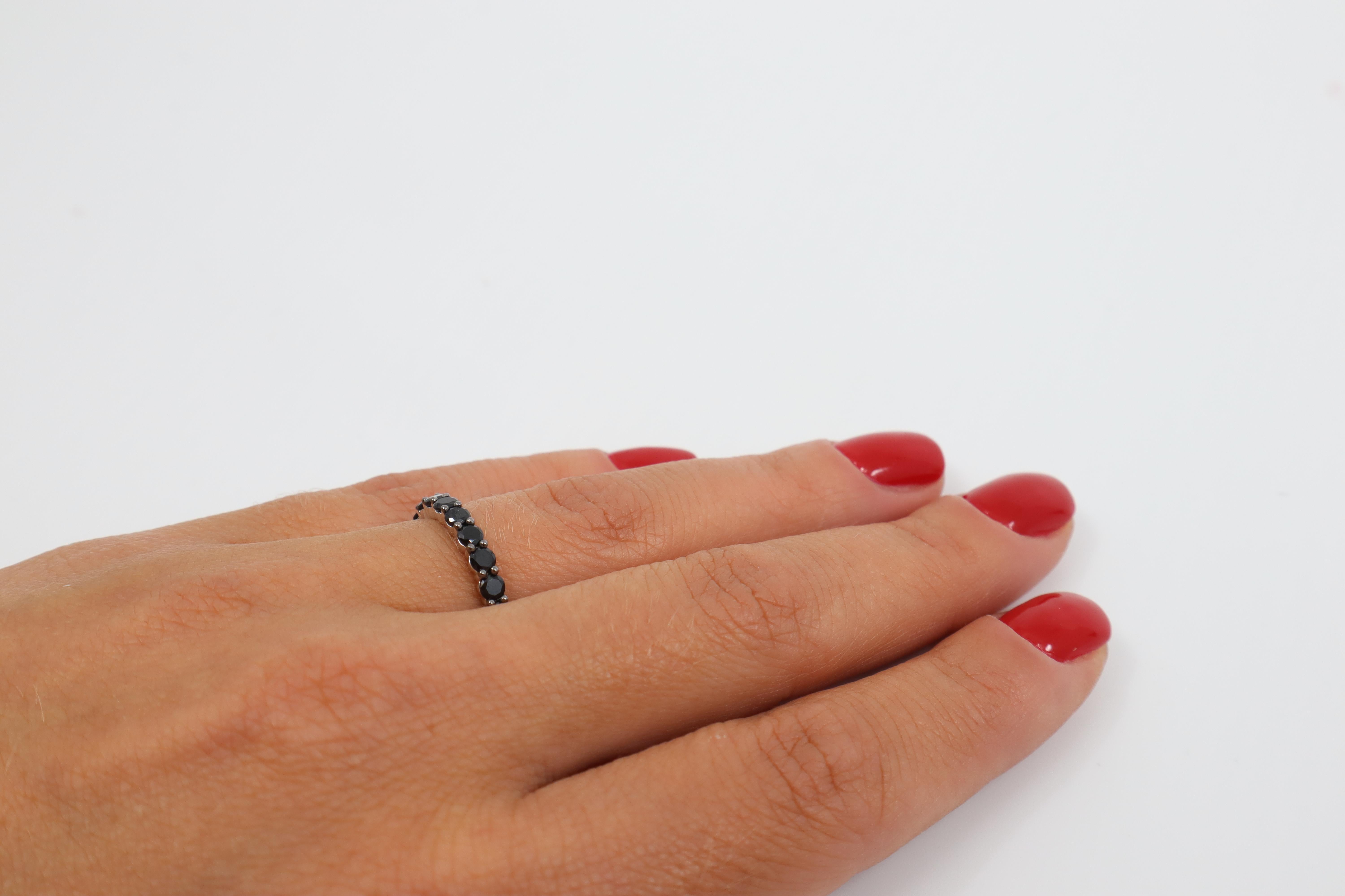 Round Cut 18 Karat White Gold Shared Prong Black Diamond Eternity Ring in 2.13 Carat