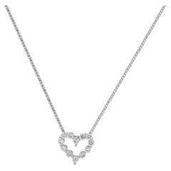 18K White Gold Shared Prong Set Round Diamond Heart Pendant Necklace 16.0"