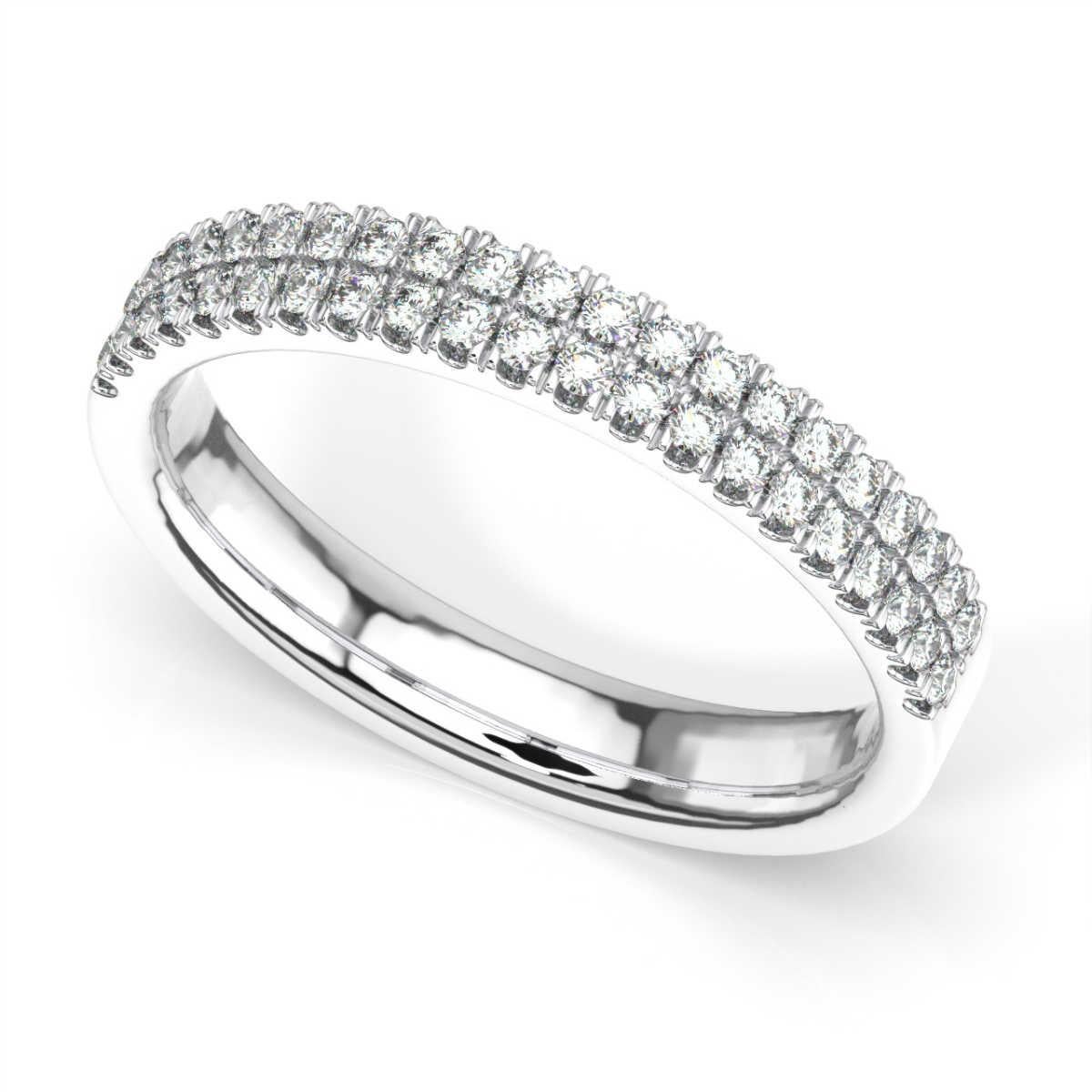Round Cut 18 Karat White Gold Shiran Two Rows Diamond Ring '1/3 Carat' For Sale