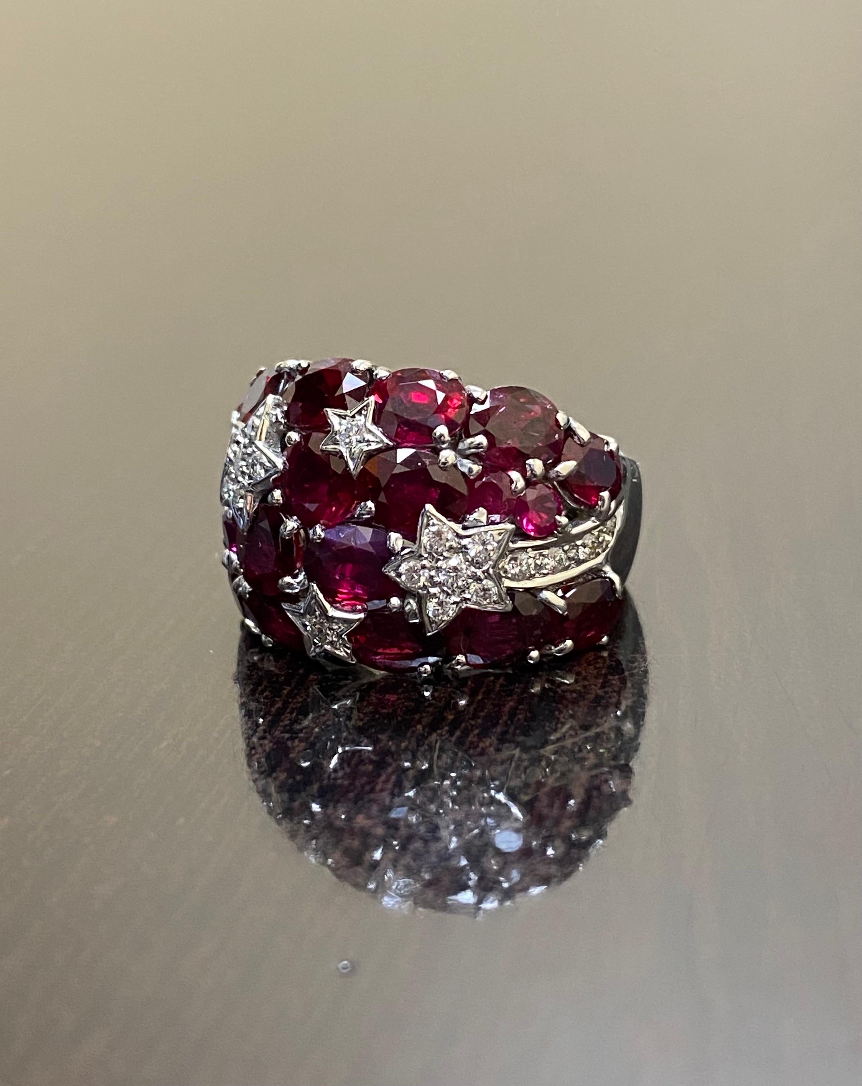 18K White Gold Shooting Star Diamond 10.50 Carat Ruby Cocktail Ring For Sale 4