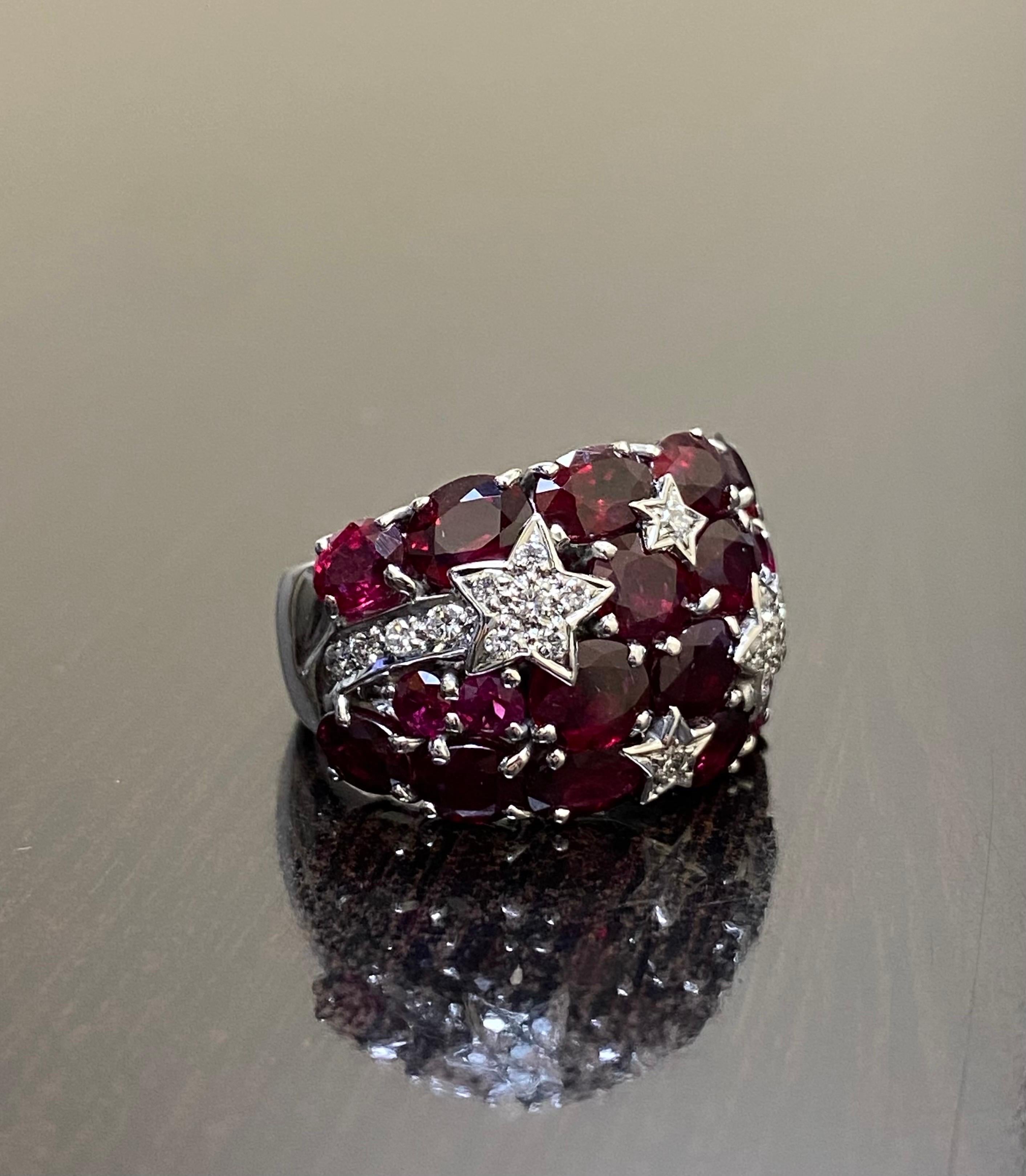 18K White Gold Shooting Star Diamond 10.50 Carat Ruby Cocktail Ring For Sale 5