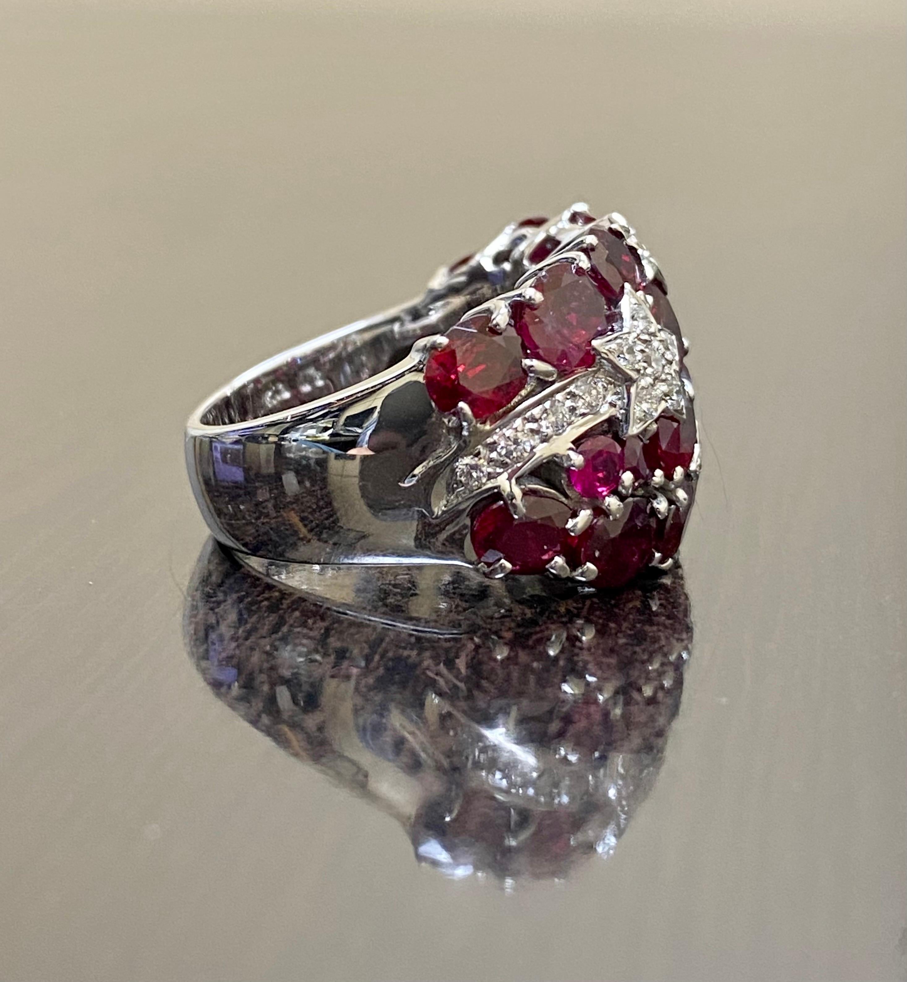 Oval Cut 18K White Gold Shooting Star Diamond 10.50 Carat Ruby Cocktail Ring For Sale
