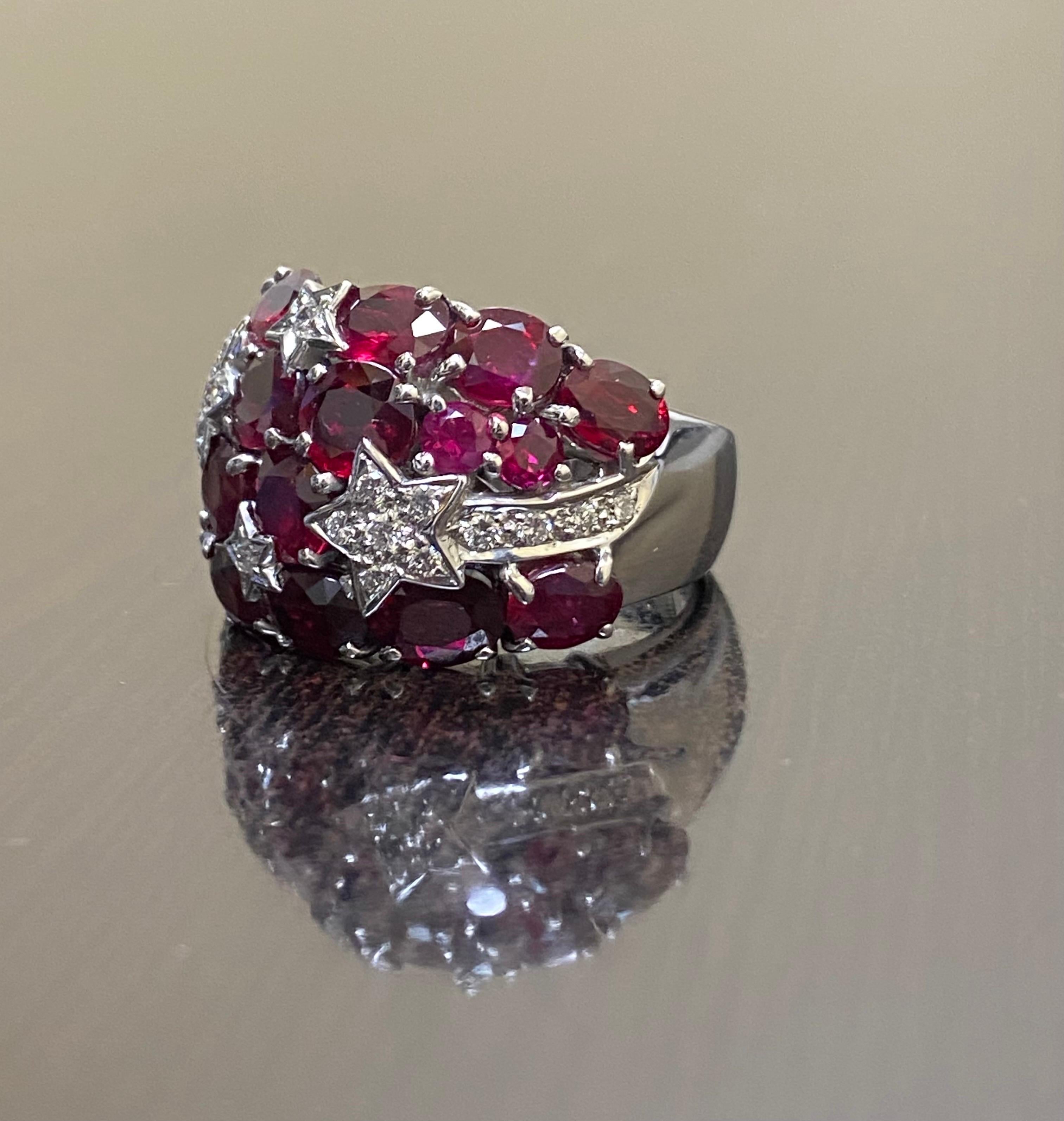 18K White Gold Shooting Star Diamond 10.50 Carat Ruby Cocktail Ring In New Condition For Sale In Los Angeles, CA