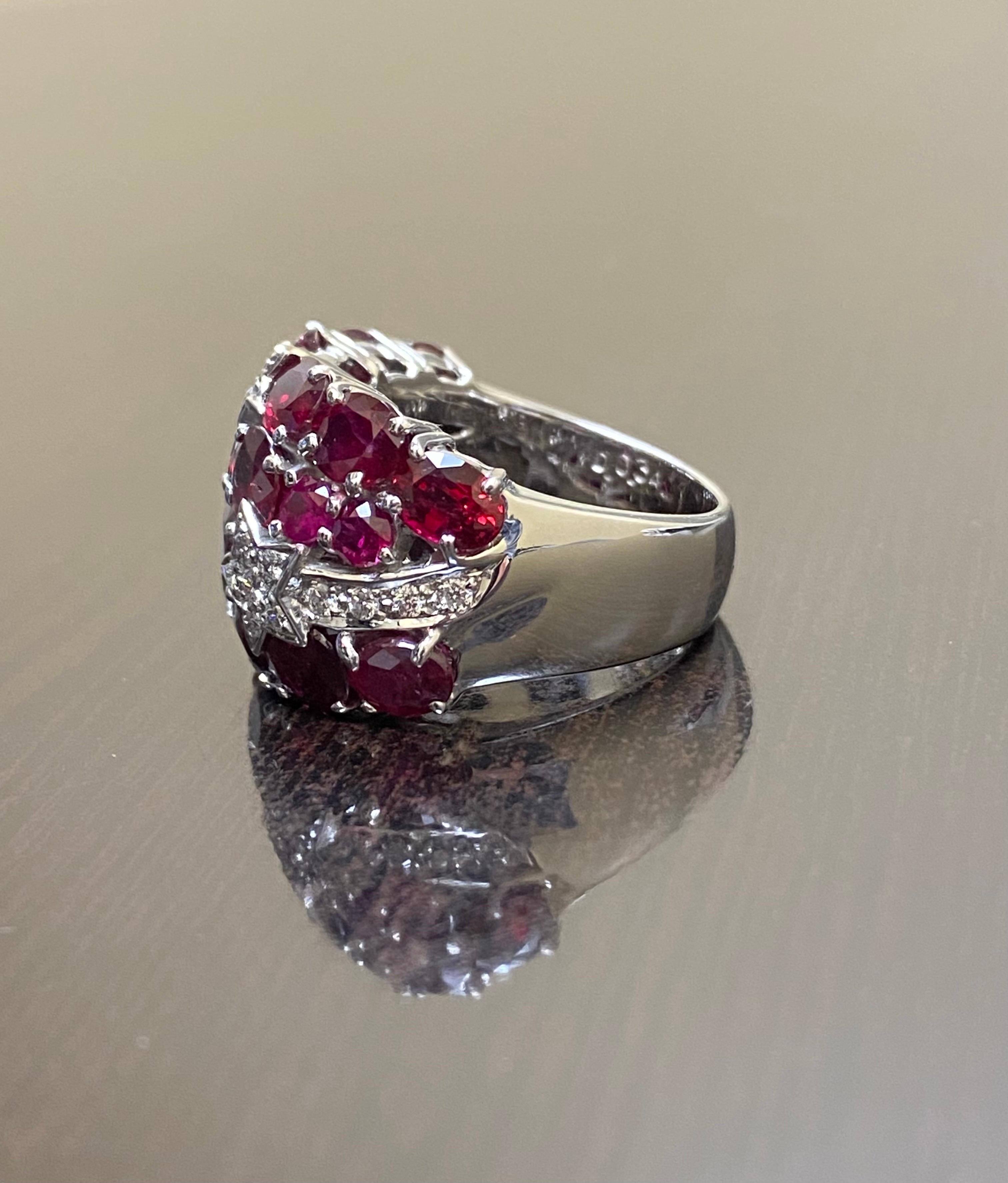 Women's 18K White Gold Shooting Star Diamond 10.50 Carat Ruby Cocktail Ring For Sale