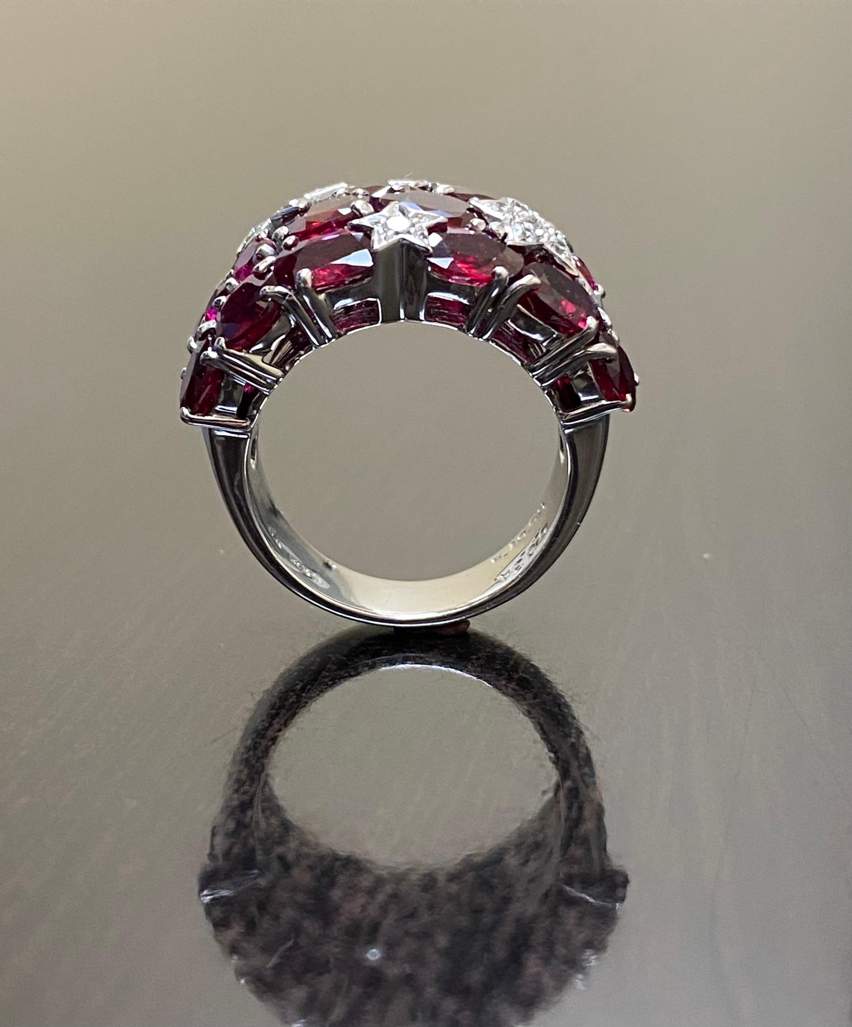 18K White Gold Shooting Star Diamond 10.50 Carat Ruby Cocktail Ring For Sale 1