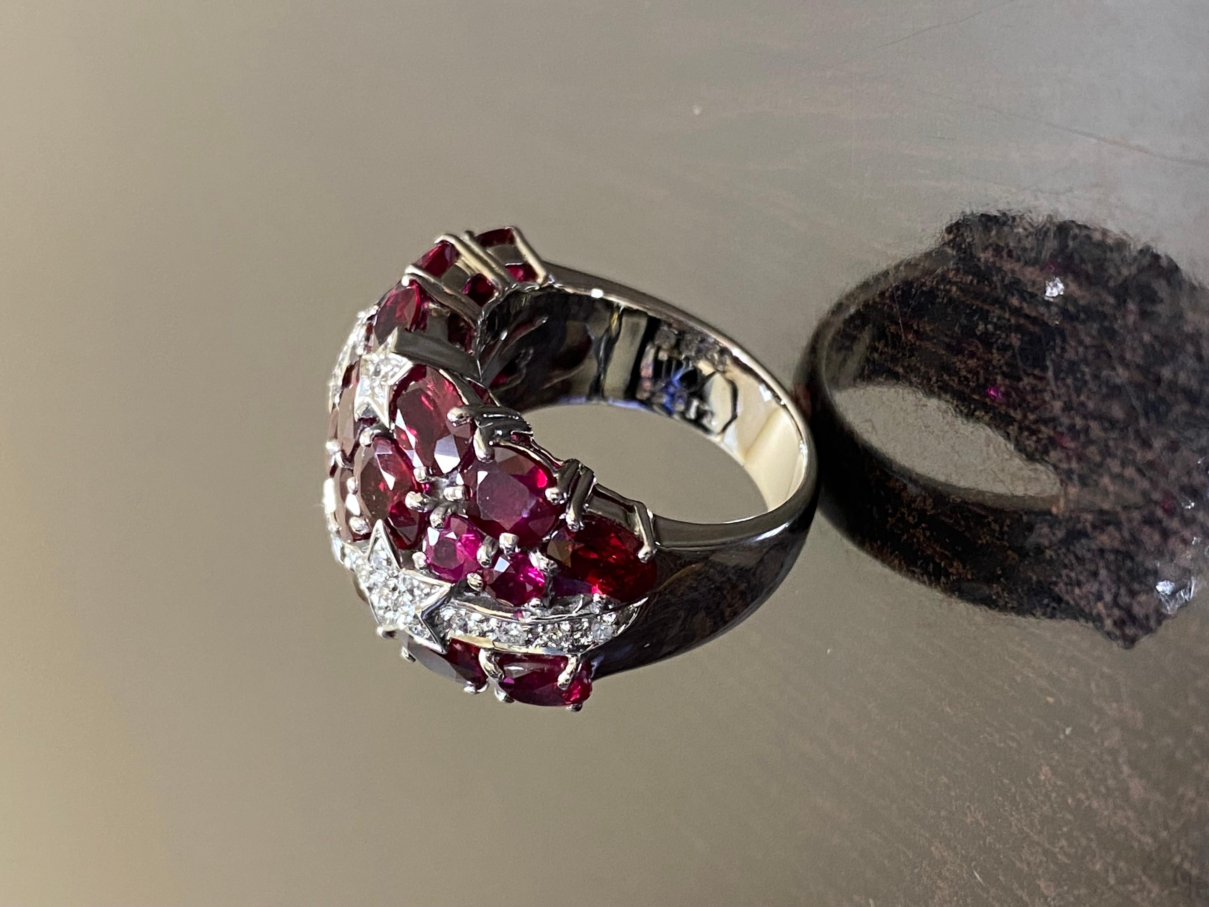 18K White Gold Shooting Star Diamond 10.50 Carat Ruby Cocktail Ring For Sale 2