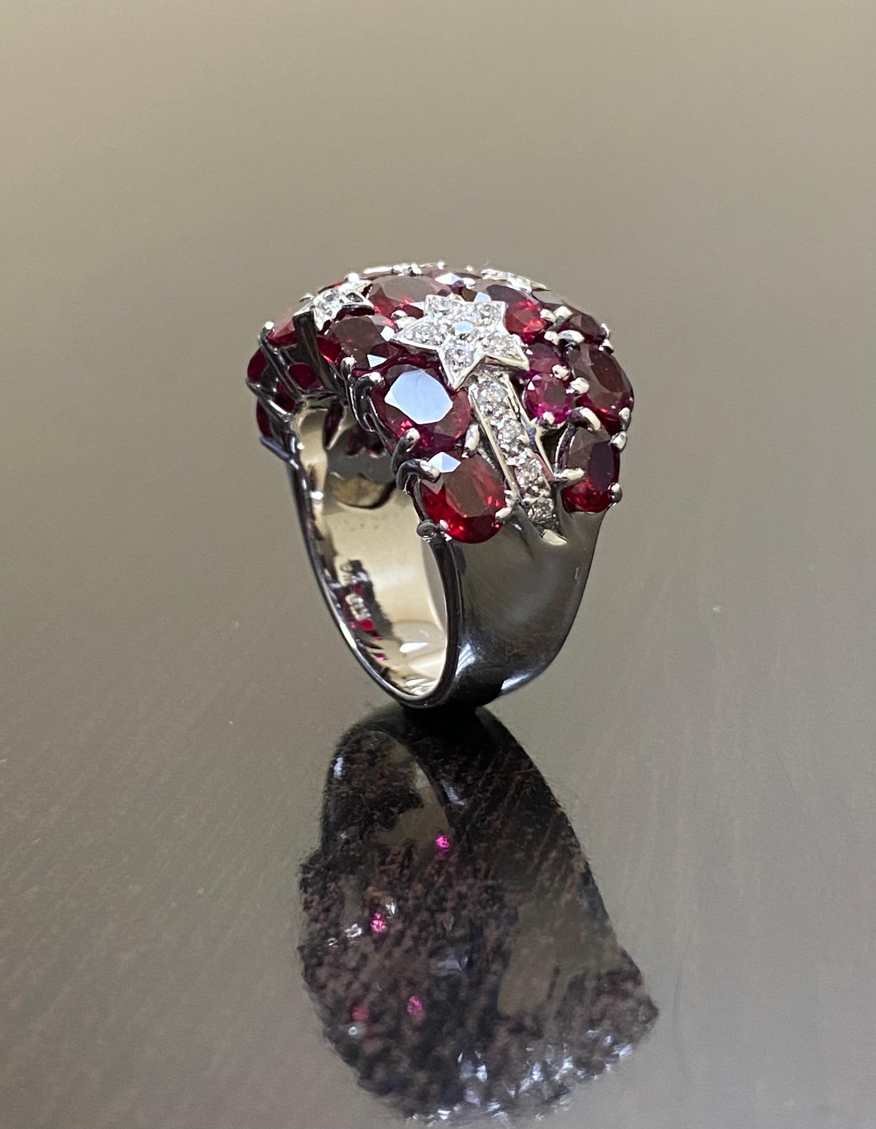 18K White Gold Shooting Star Diamond 10.50 Carat Ruby Cocktail Ring For Sale 3