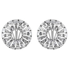 18k White Gold SI/H Pave Diamonds Fluted Halo Clip-On Stud Earrings