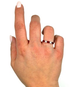 18K White Gold Single Row Ring Alternating Rubies 0.90 Cts & Diamonds 0.21 Cts