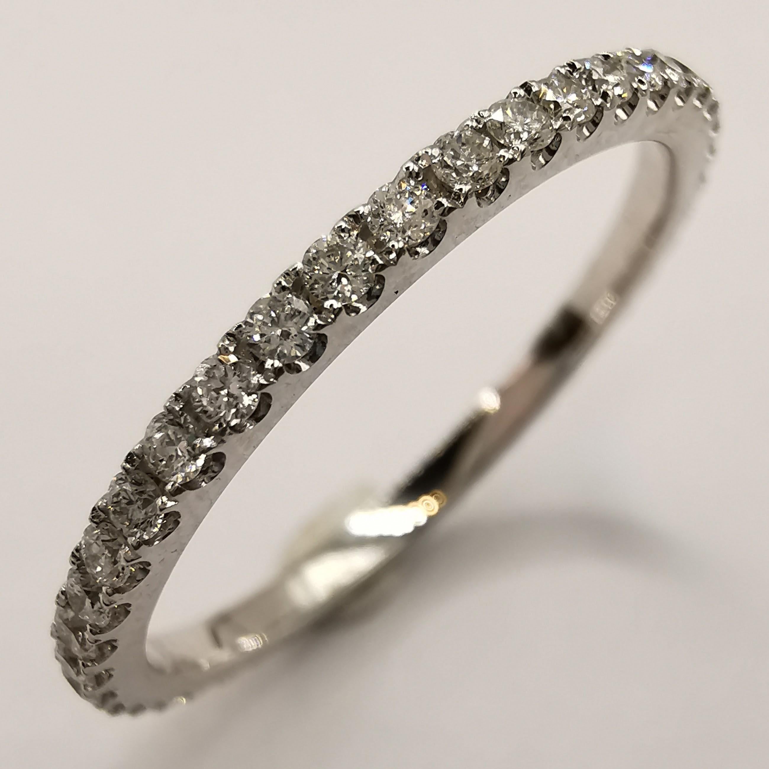 For Sale:  18K White Gold Skinny Diamond Pavé Eternity Band Wedding Stacking Ring 2