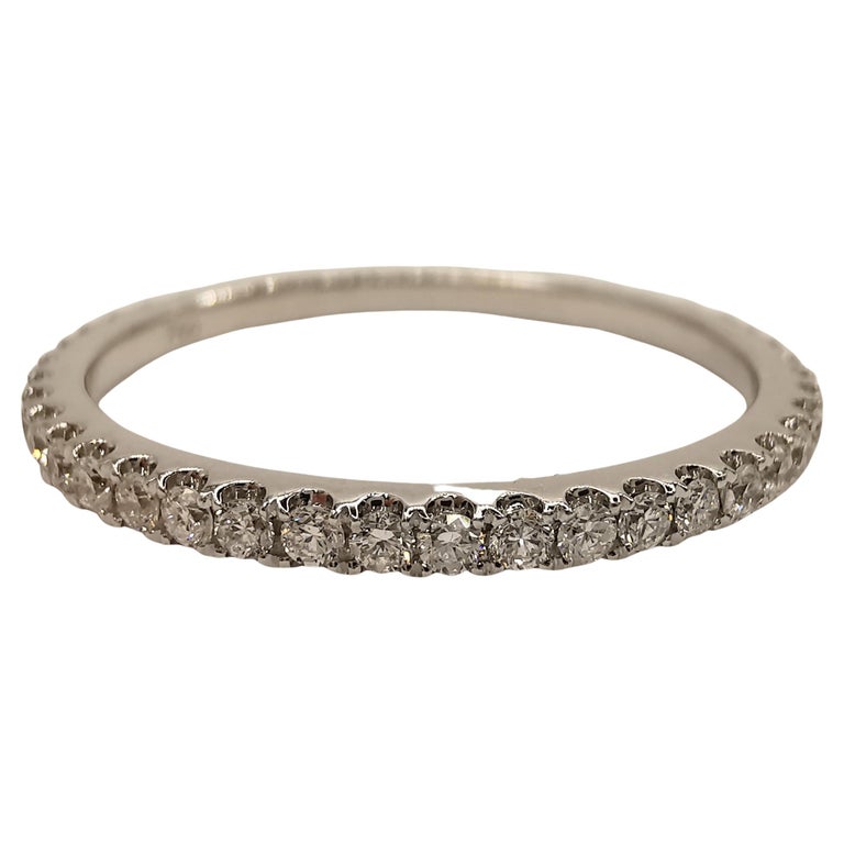 Customizable 18K White Gold Skinny Diamond Pavé Eternity Band Wedding Stacking Ring For Sale at
