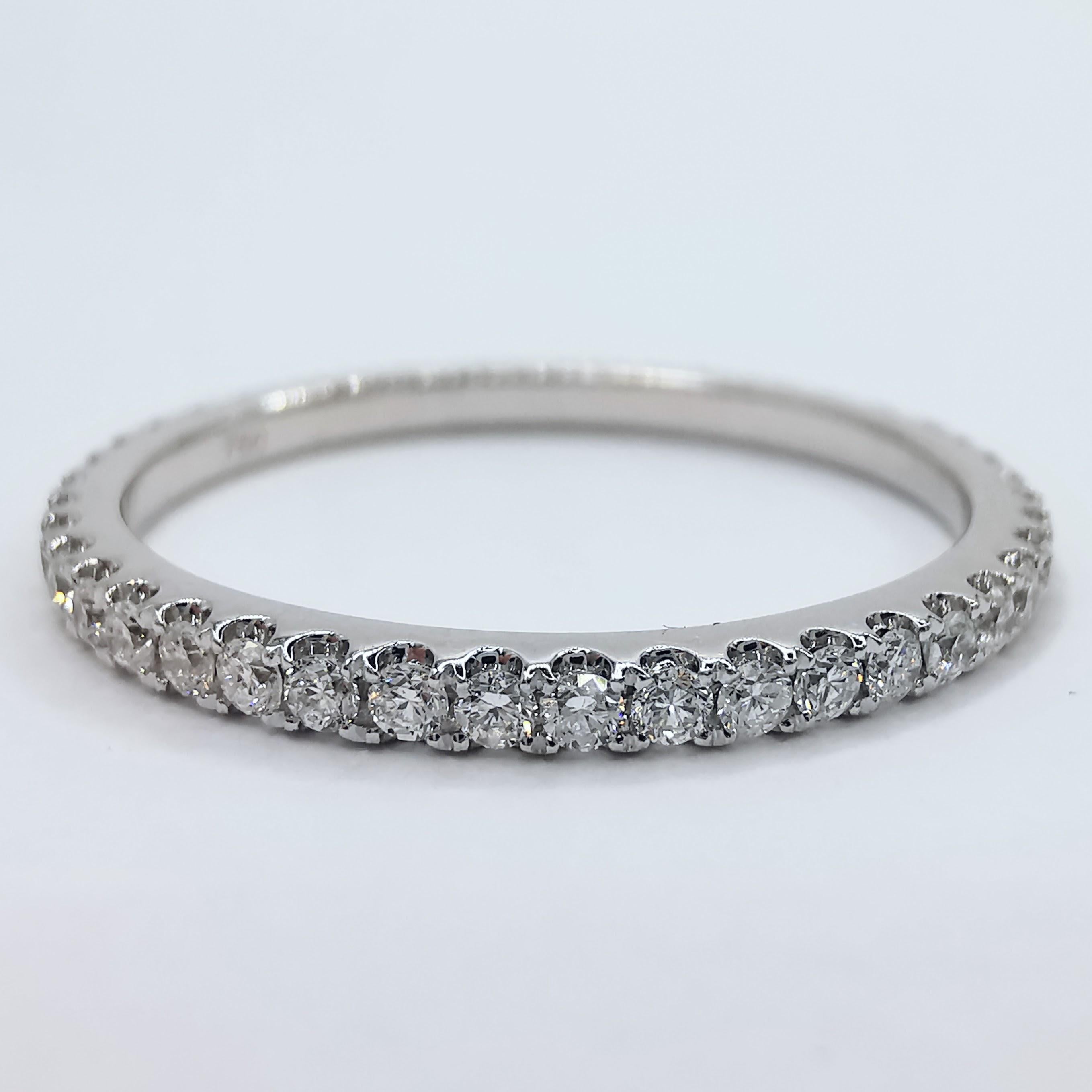 For Sale:  18K White Gold Skinny Diamond Pavé Eternity Band Wedding Stacking Ring 3