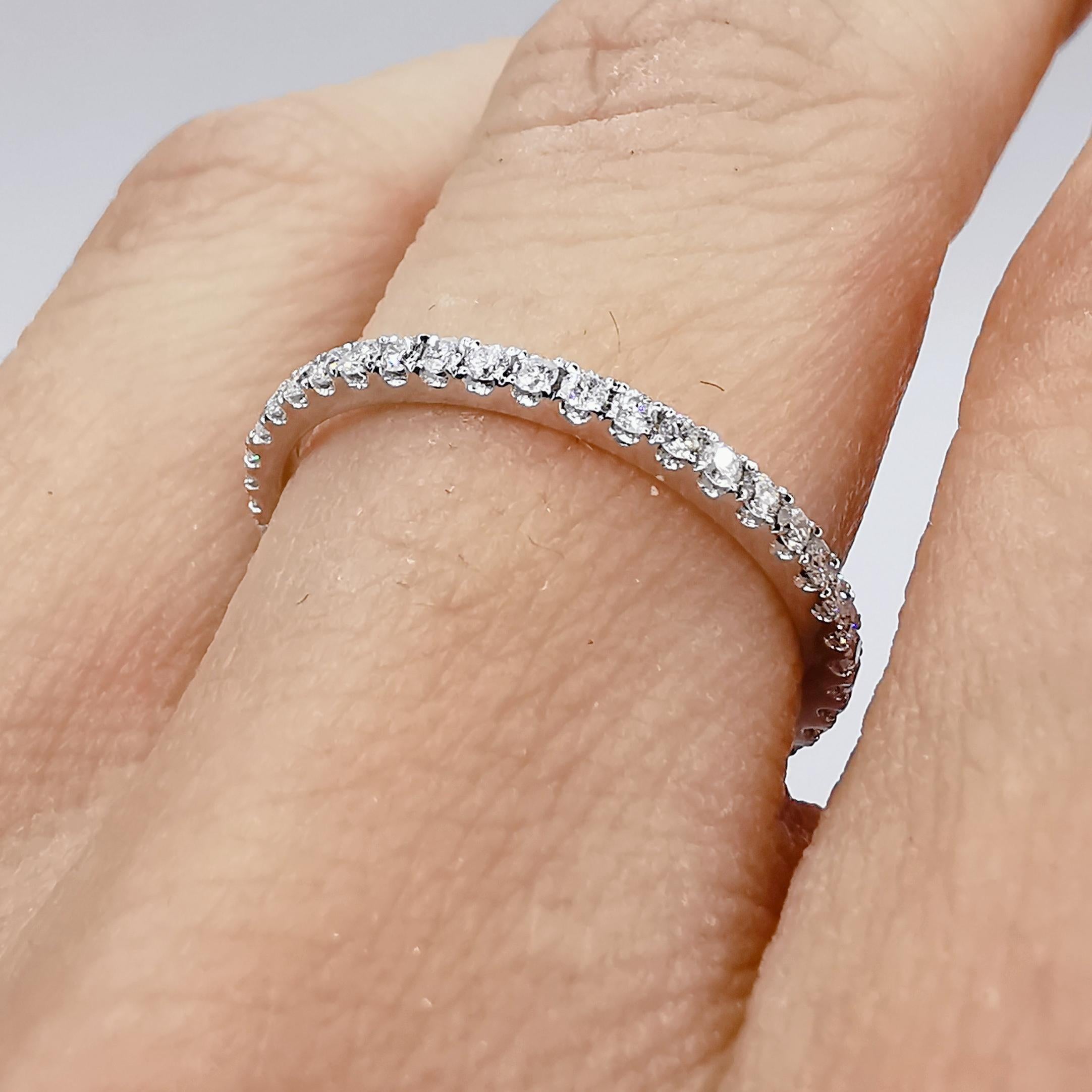 For Sale:  18K White Gold Skinny Diamond Pavé Eternity Band Wedding Stacking Ring 6