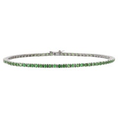 Bracelet de tennis en or blanc massif 18 carats Vivid Green 4.25 Ct Tsavorite