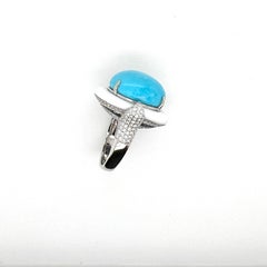 18 Karat Weißgold Sleeping Beauty Türkis-Ring mit Diamanten und weißem Achat