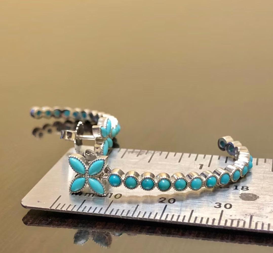 18K White Gold Sleeping Beauty Turquoise Drop Earrings For Sale 3