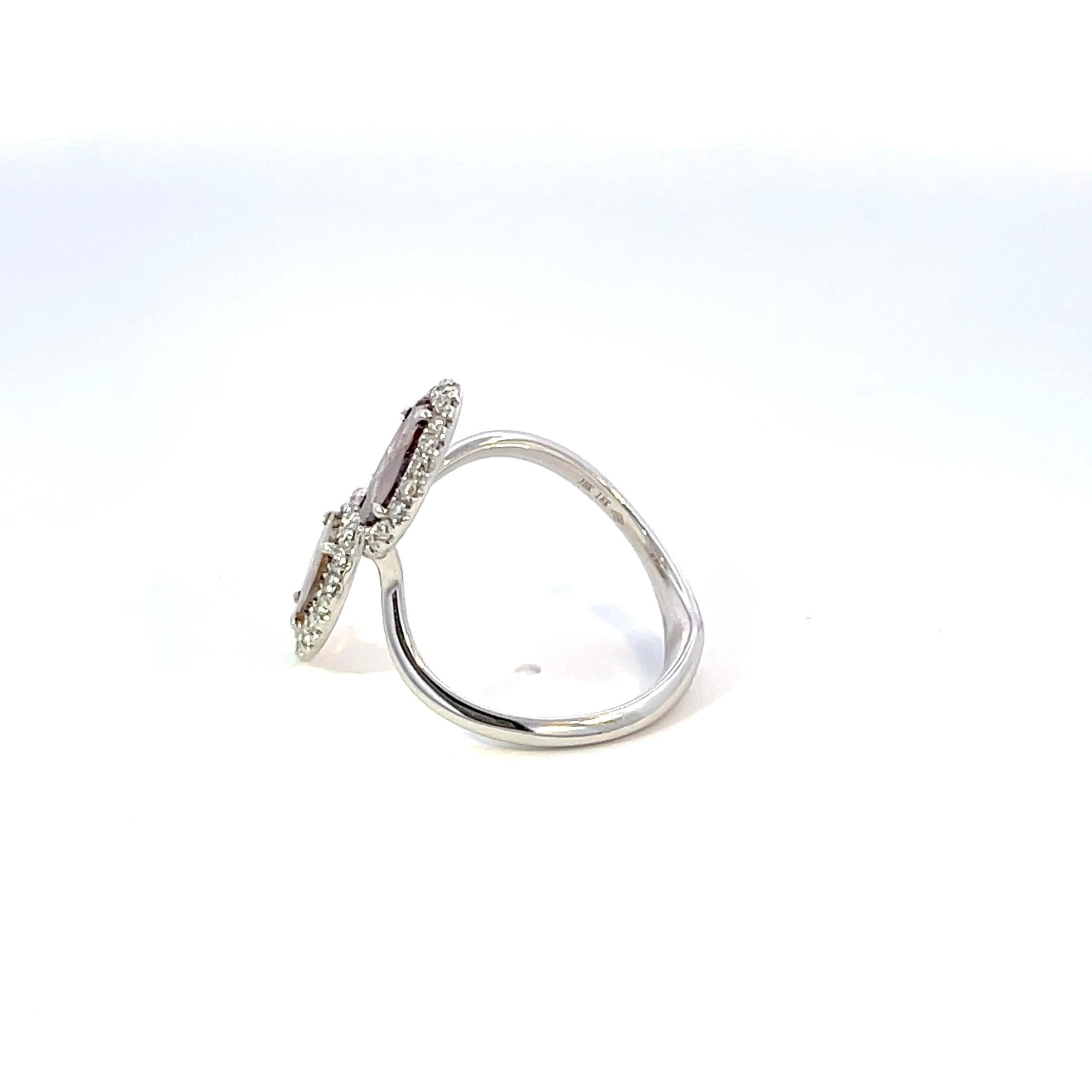 Rough Cut 18K White Gold Slice Diamond Ring For Sale