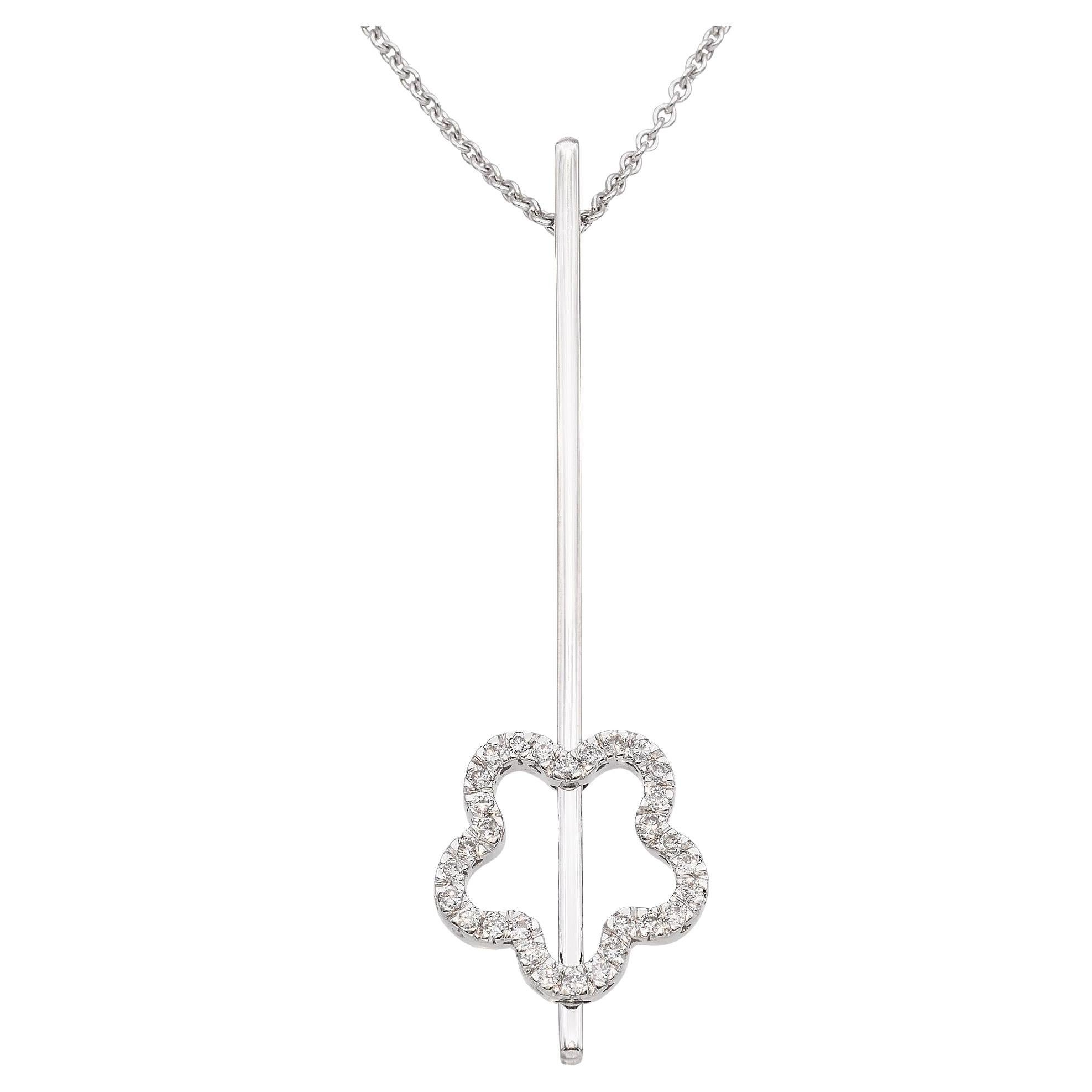 18k White Gold Sliding Diamond Flower Pendant Necklace